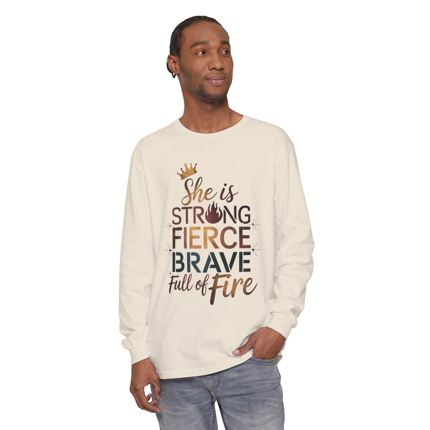 She Is Women Garment-dyed Long Sleeve T-Shirt