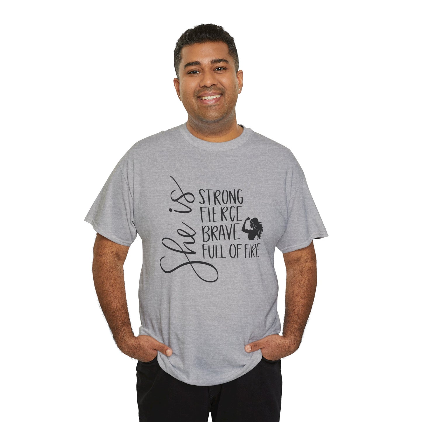She Is Strong Printed T Shirt with Hearts
