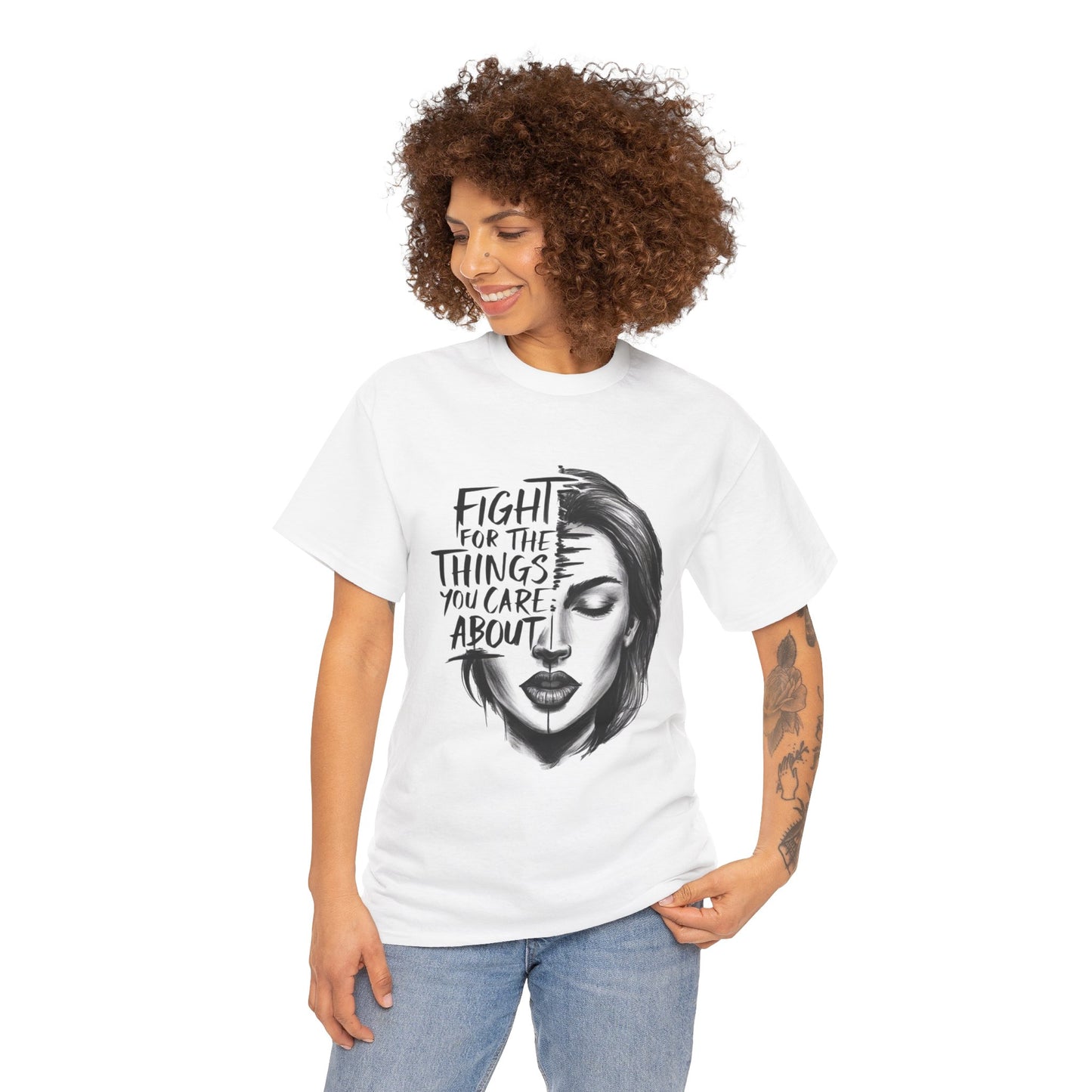 Fight Printed T Shirt with Hearts