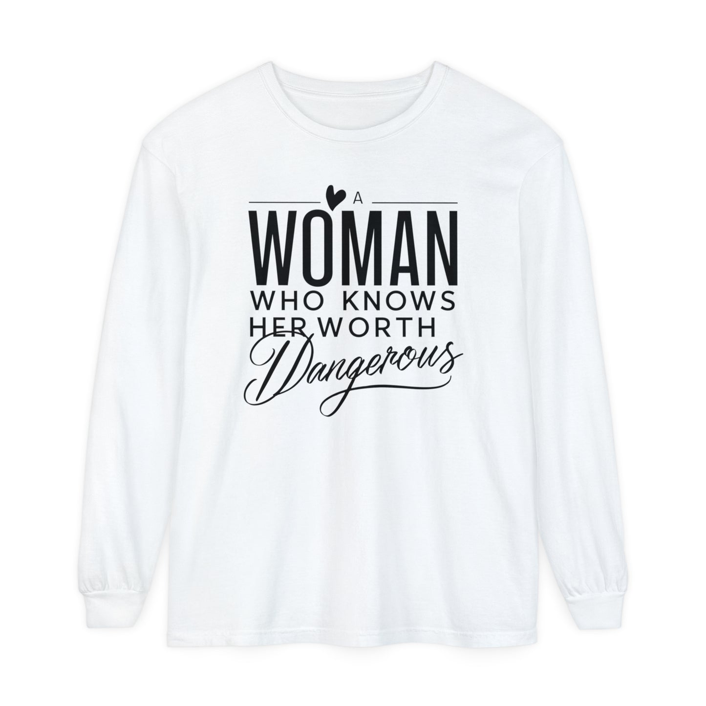 A Woman Garment-dyed Long Sleeve T-Shirt