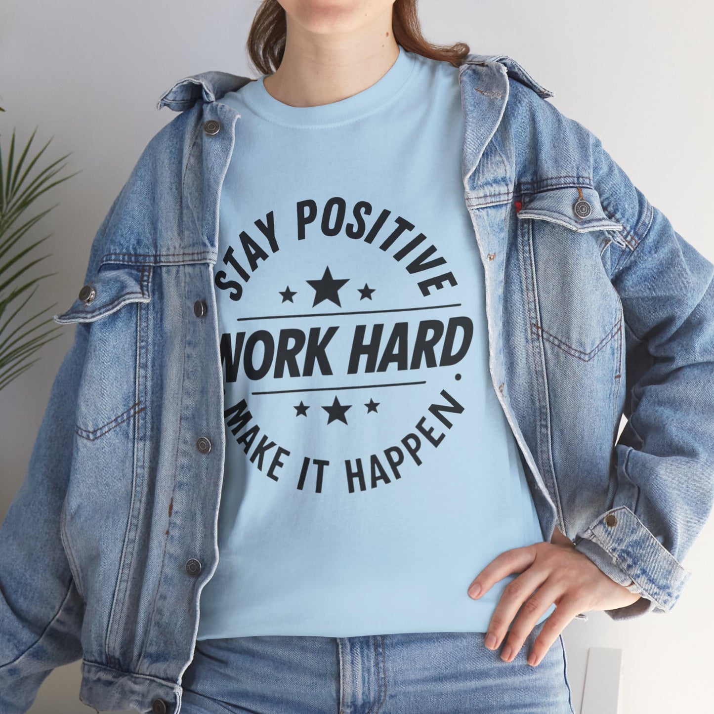 Stay Positive Printed T Shirt with Hearts