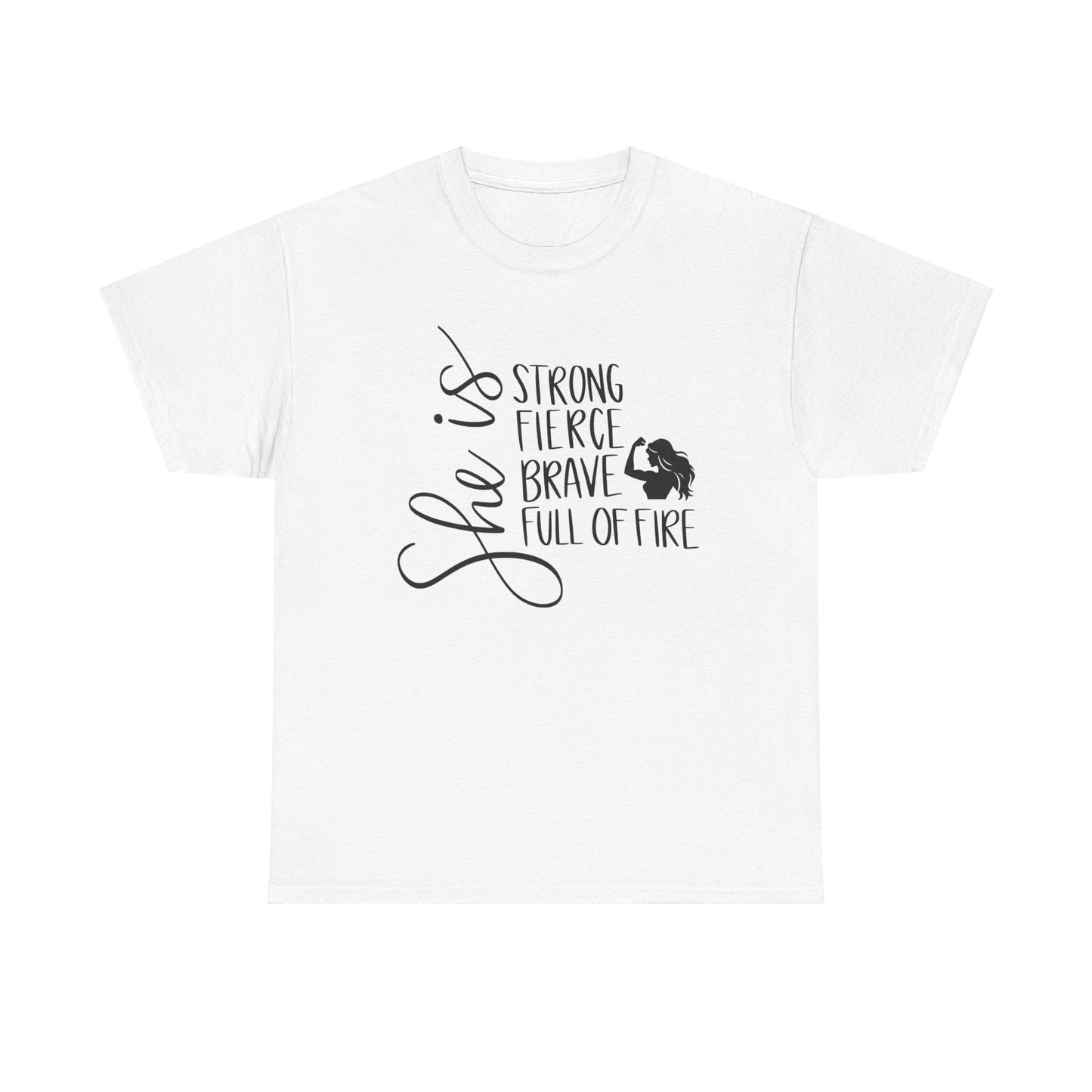 She Is Strong Printed T Shirt with Hearts