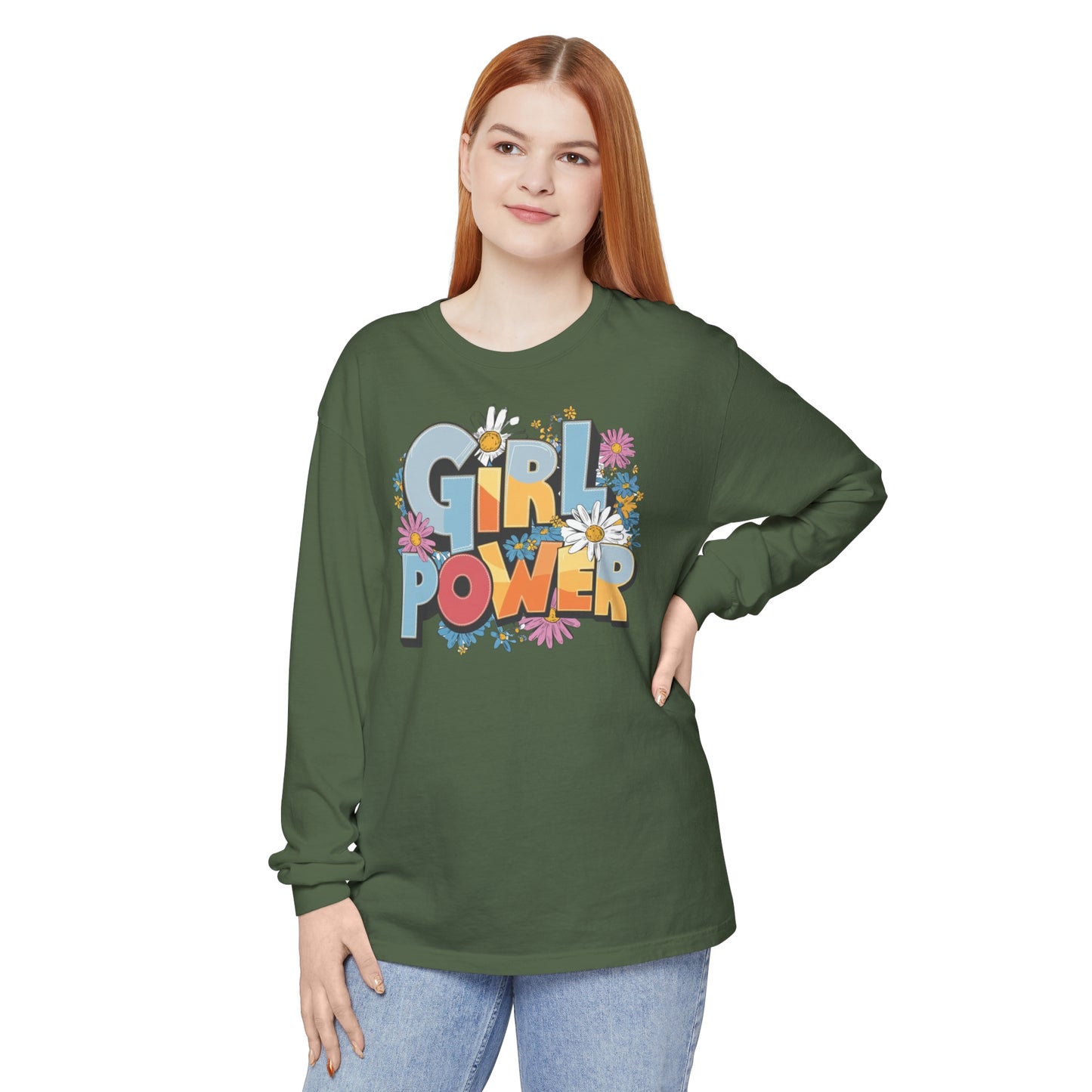 Girl Power Women Garment-dyed Long Sleeve T-Shirt