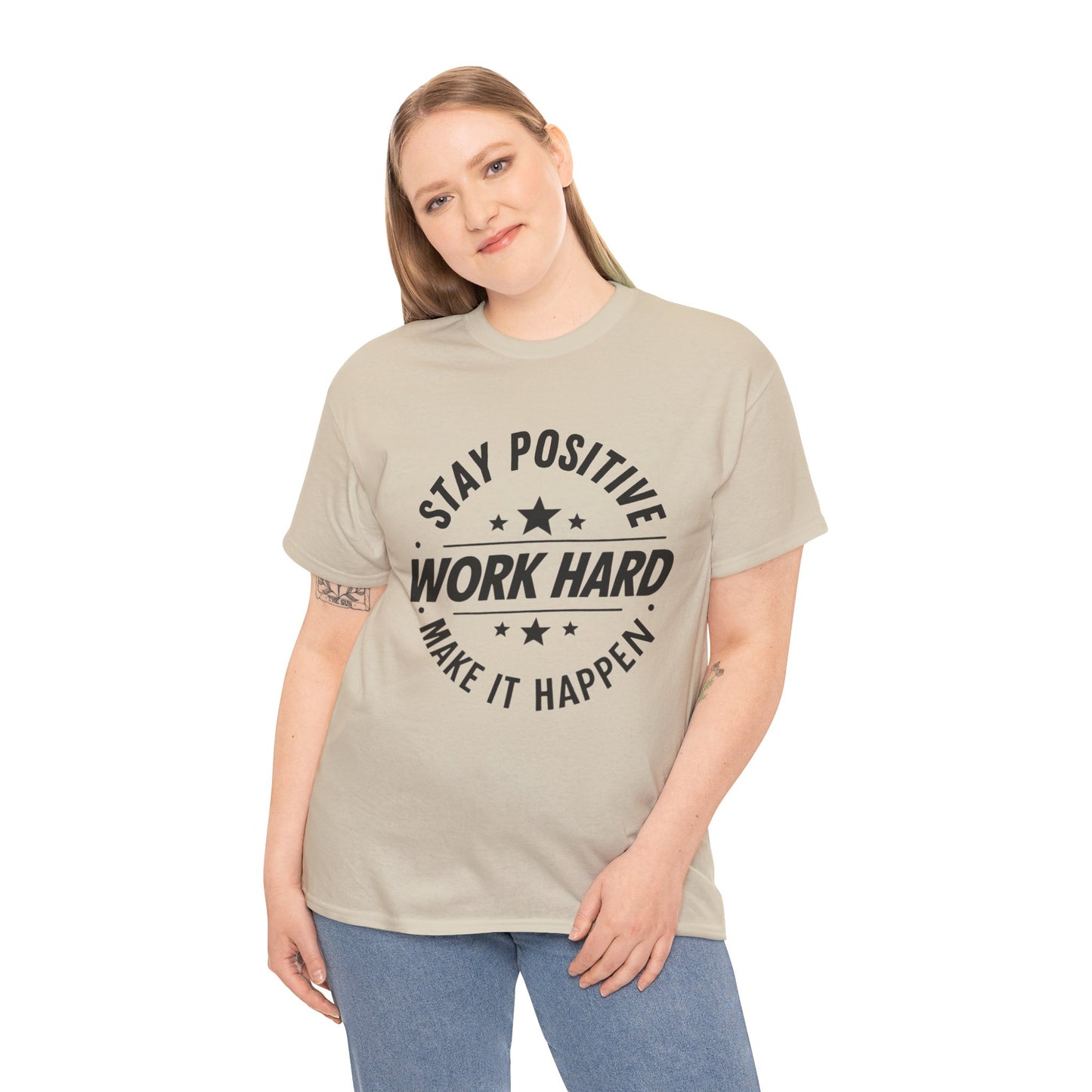 Stay Positive Printed T Shirt with Hearts