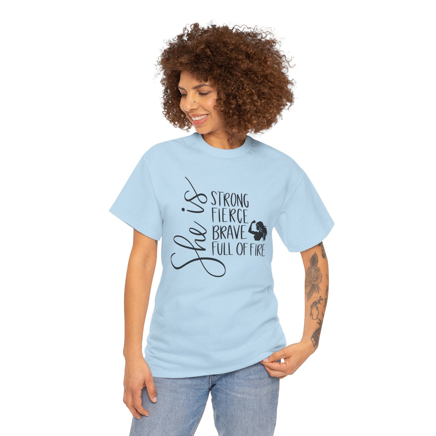 She Is Strong Printed T Shirt with Hearts