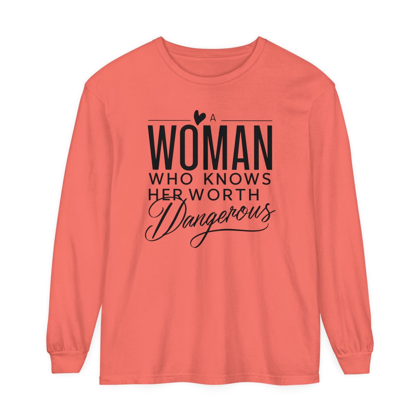 A Woman Garment-dyed Long Sleeve T-Shirt