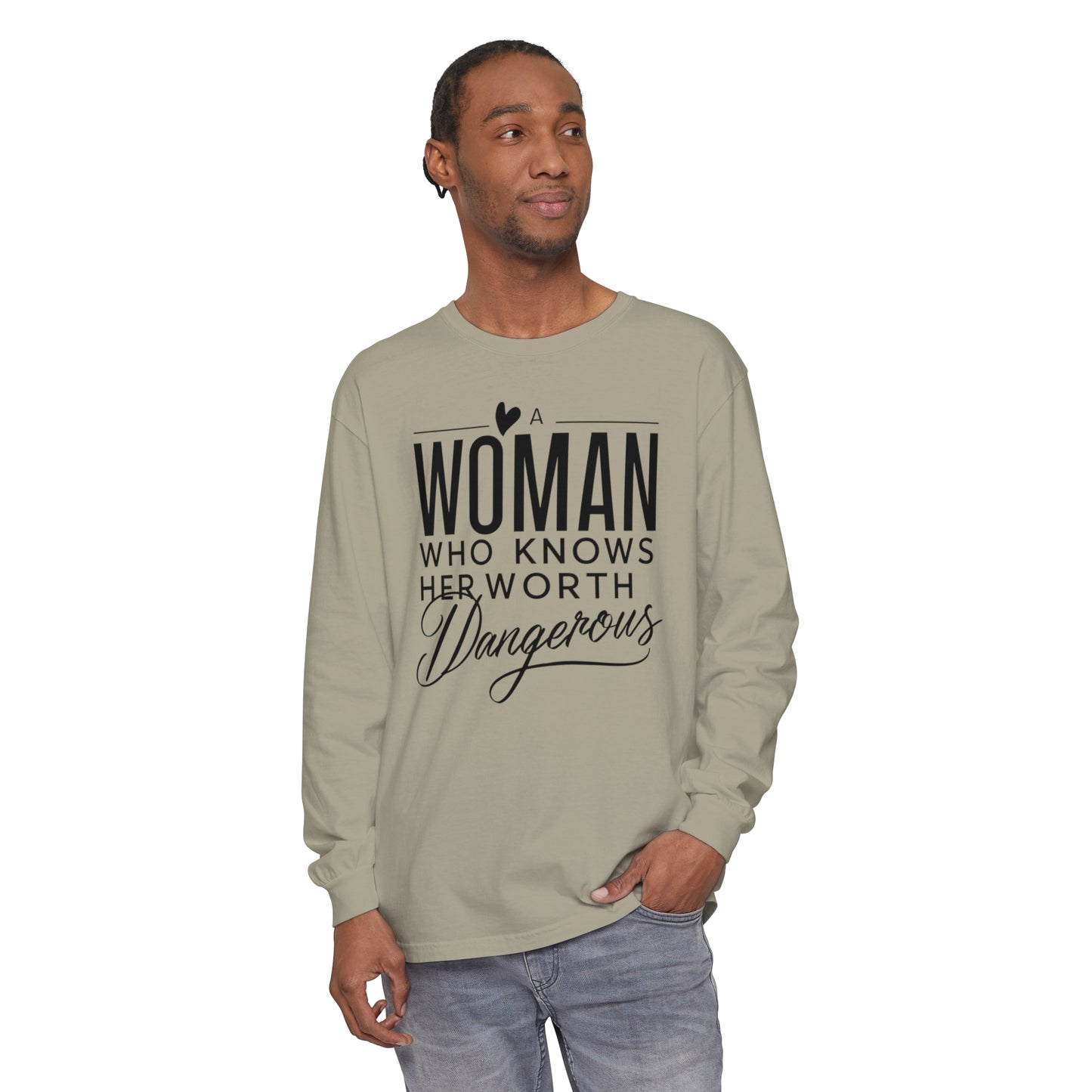 A Woman Garment-dyed Long Sleeve T-Shirt