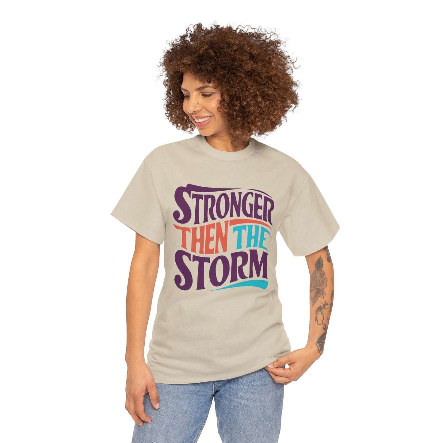 Stronger Then  Printed T Shirt with Hearts