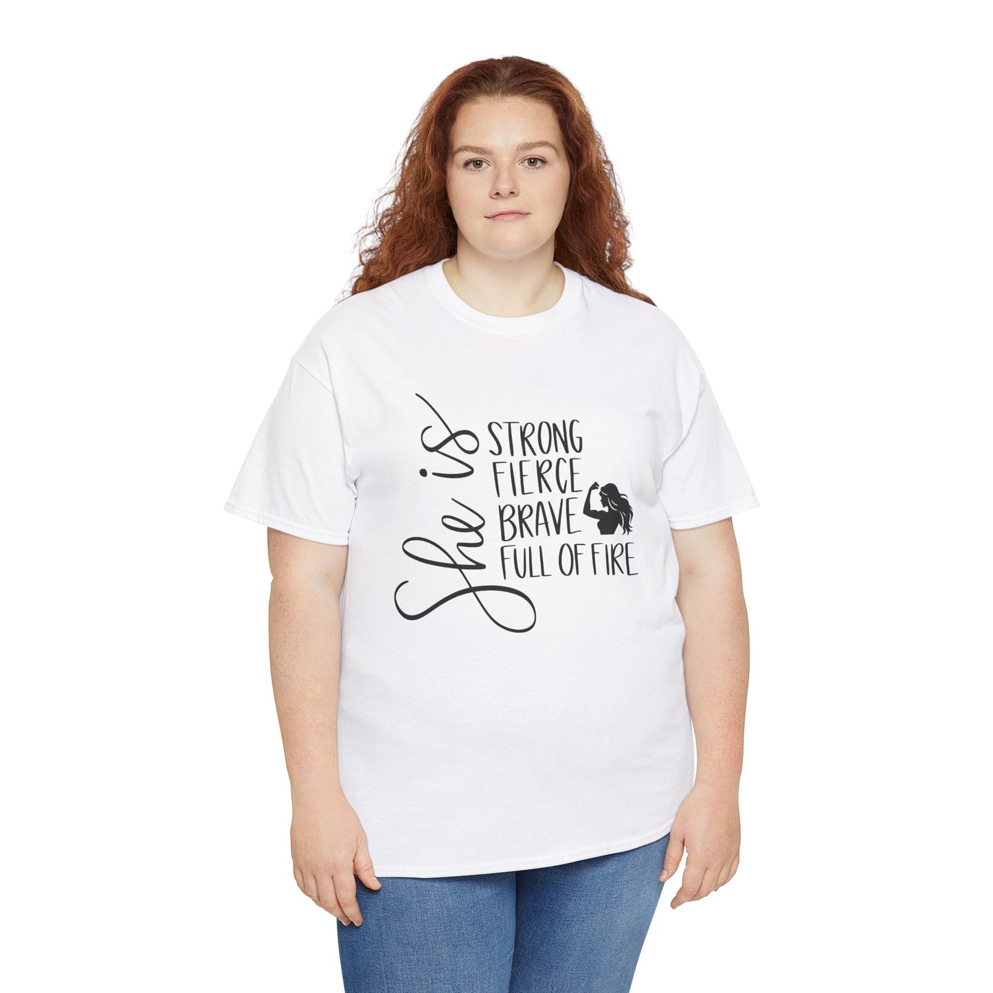 She Is Strong Printed T Shirt with Hearts