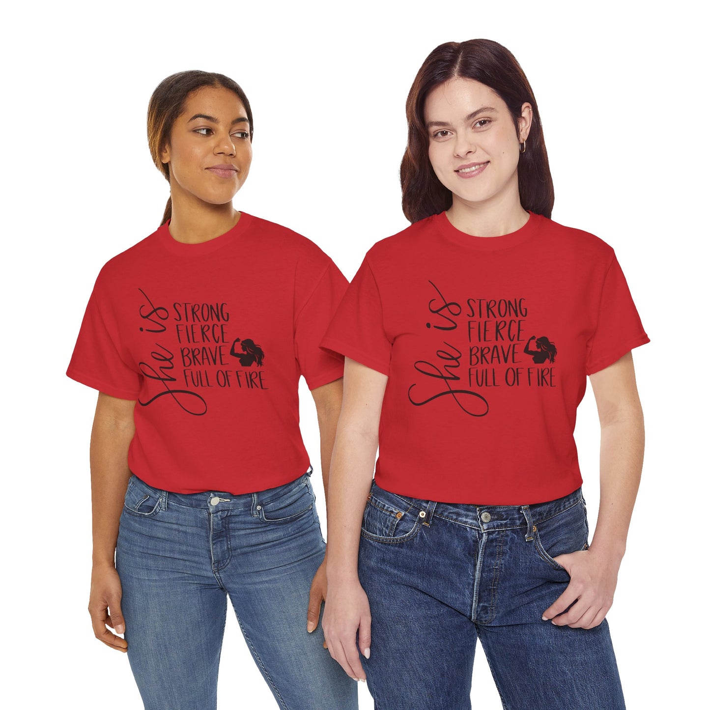 She Is Strong Printed T Shirt with Hearts