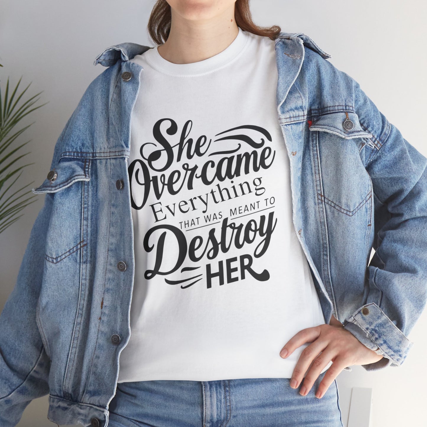 She Overcame Printed T Shirt with Hearts