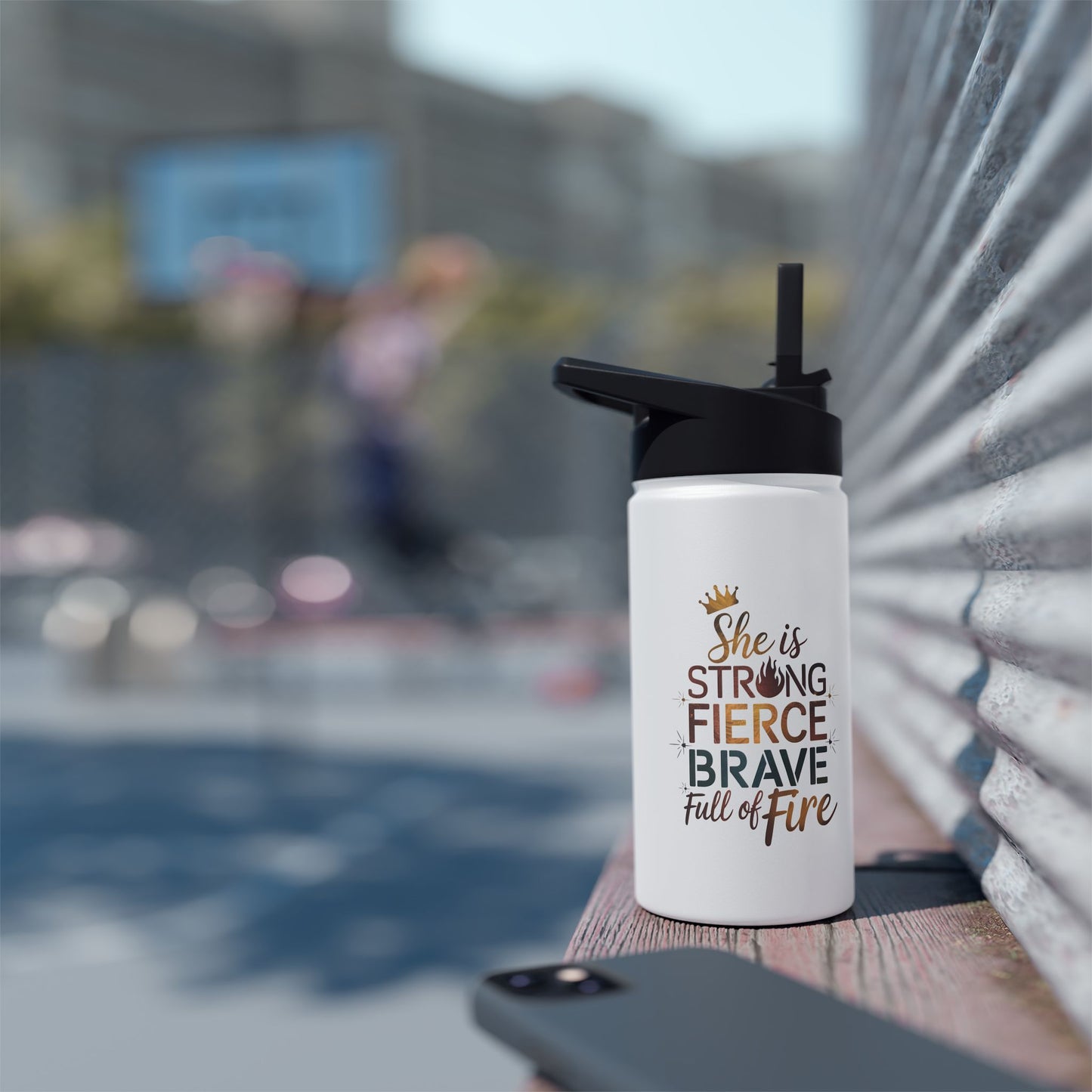 she is strong Stainless Steel Water Bottle, Standard Lid