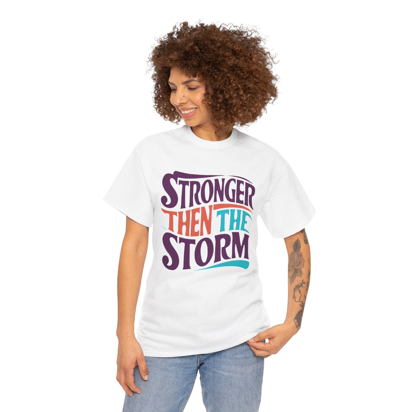 Stronger Then  Printed T Shirt with Hearts
