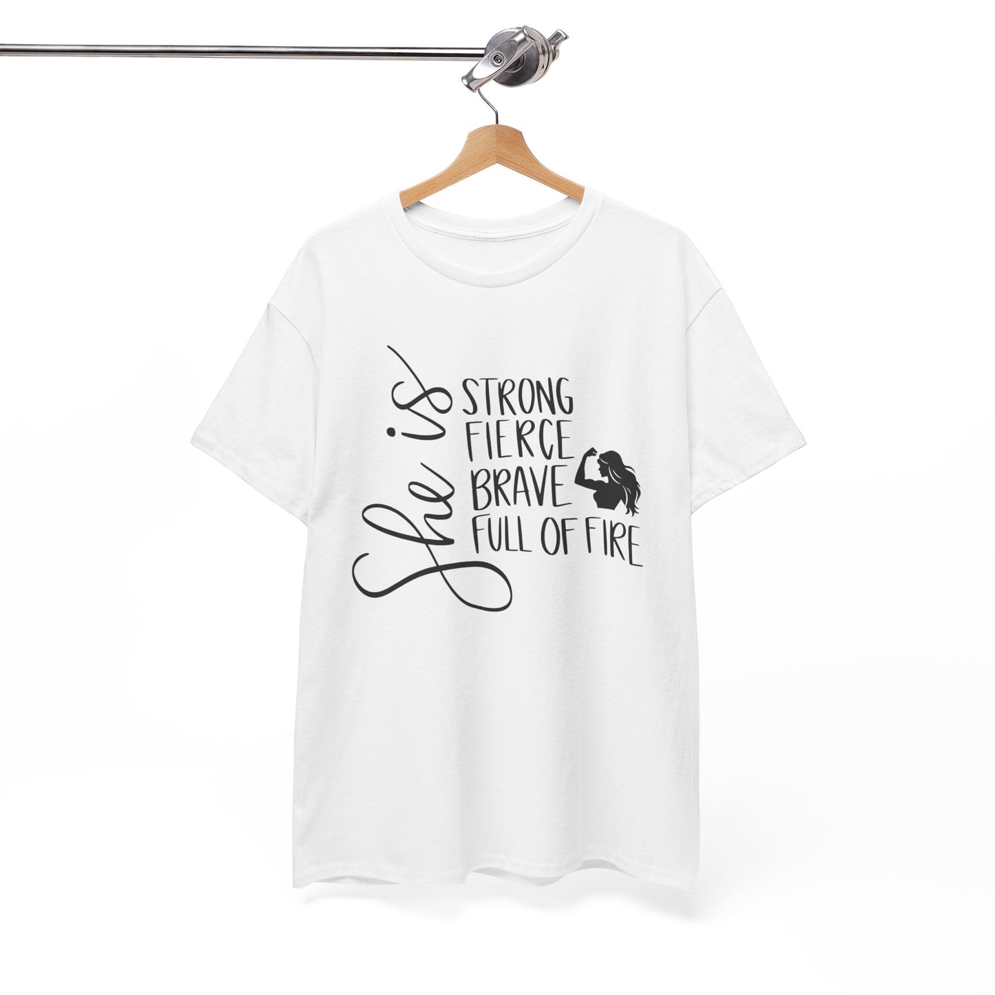 She Is Strong Printed T Shirt with Hearts