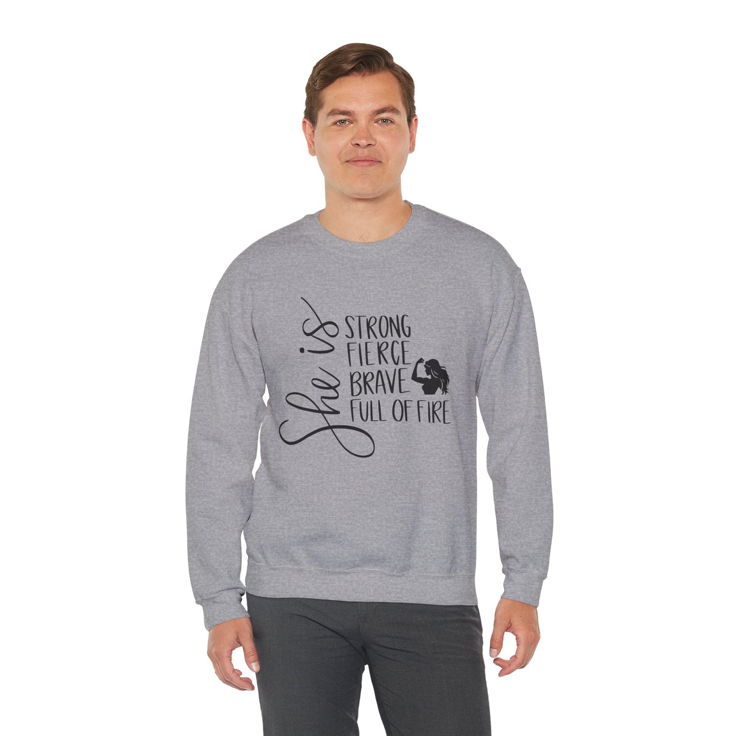 She Is Strong Fierce Brave Unisex Heavy Blend™ Crewneck Sweatshirt