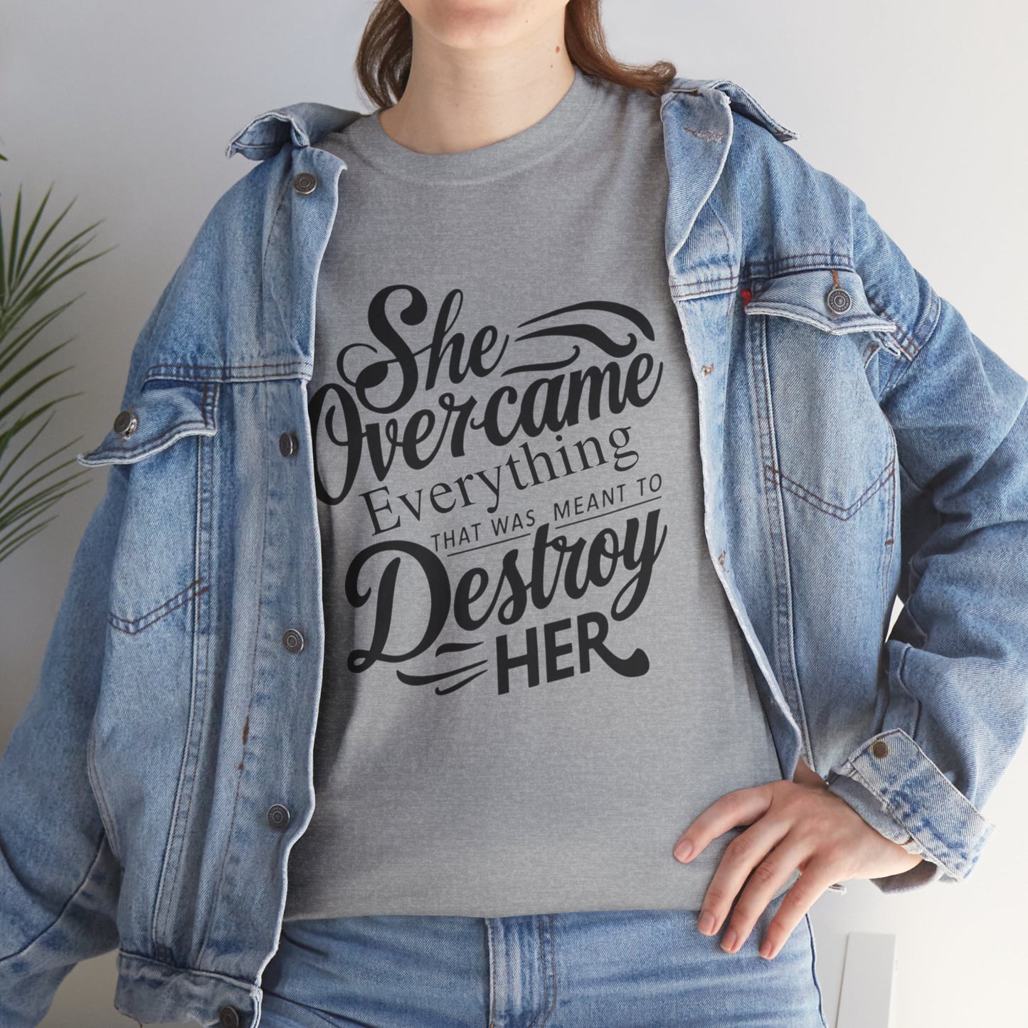 She Overcame Printed T Shirt with Hearts
