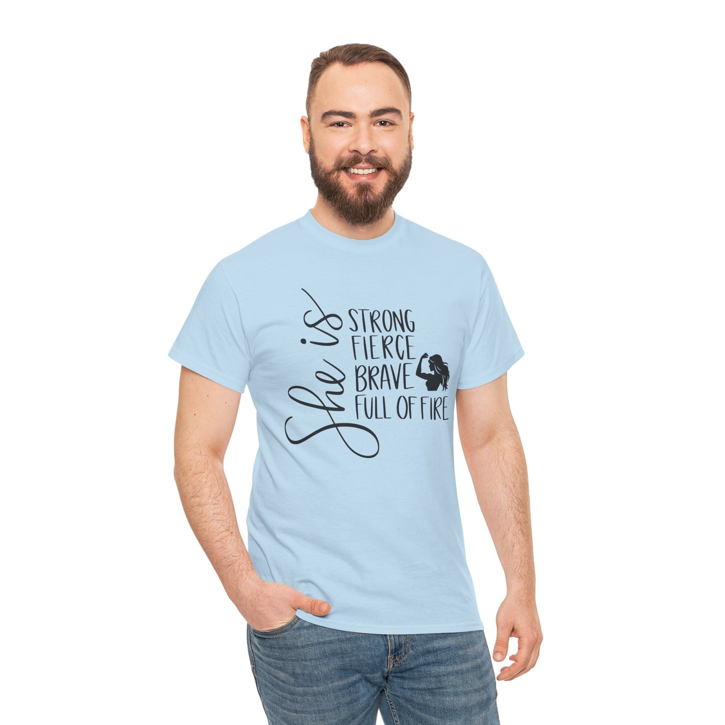She Is Strong Printed T Shirt with Hearts