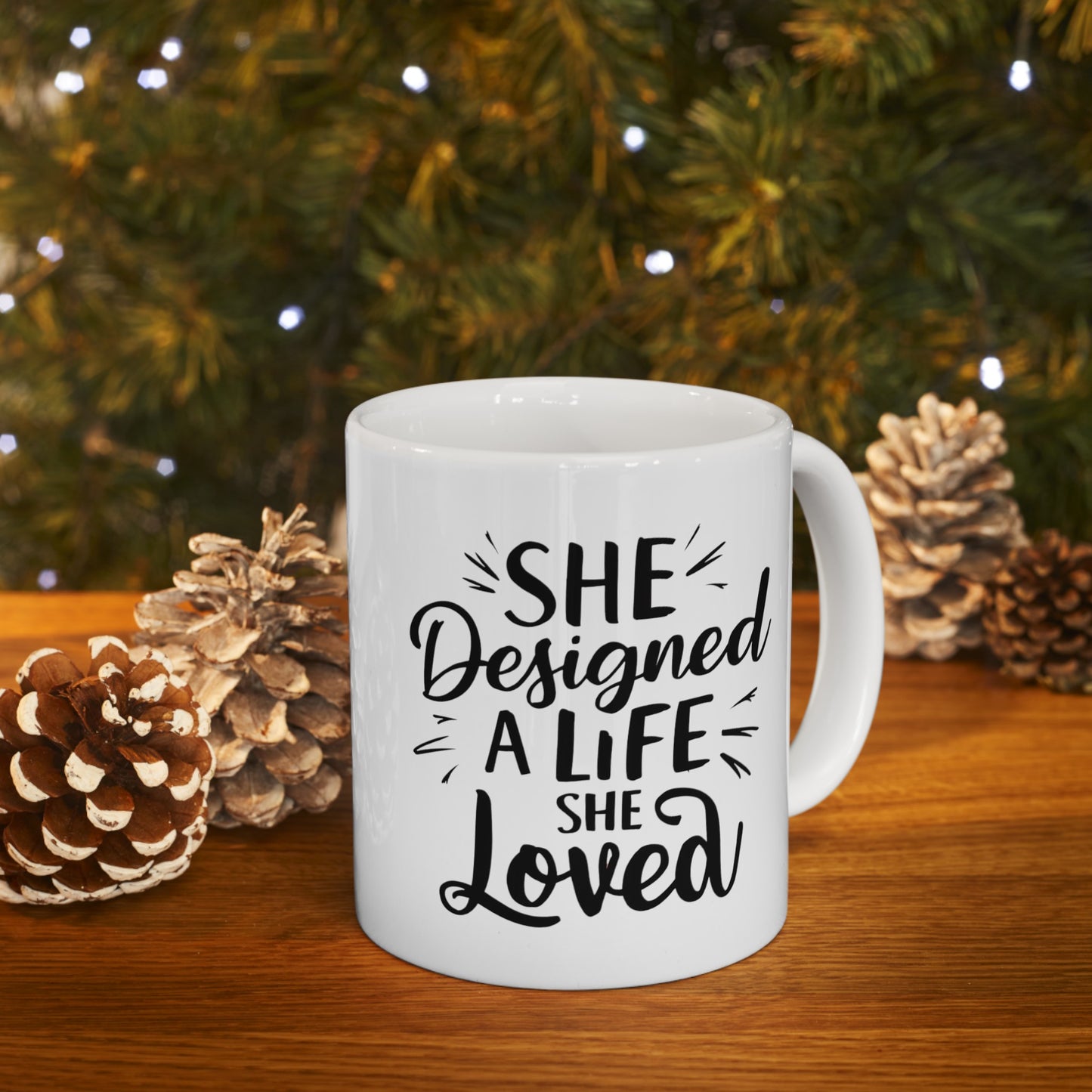 She Designed Printed Ceramic Mug, (11oz, 15oz)
