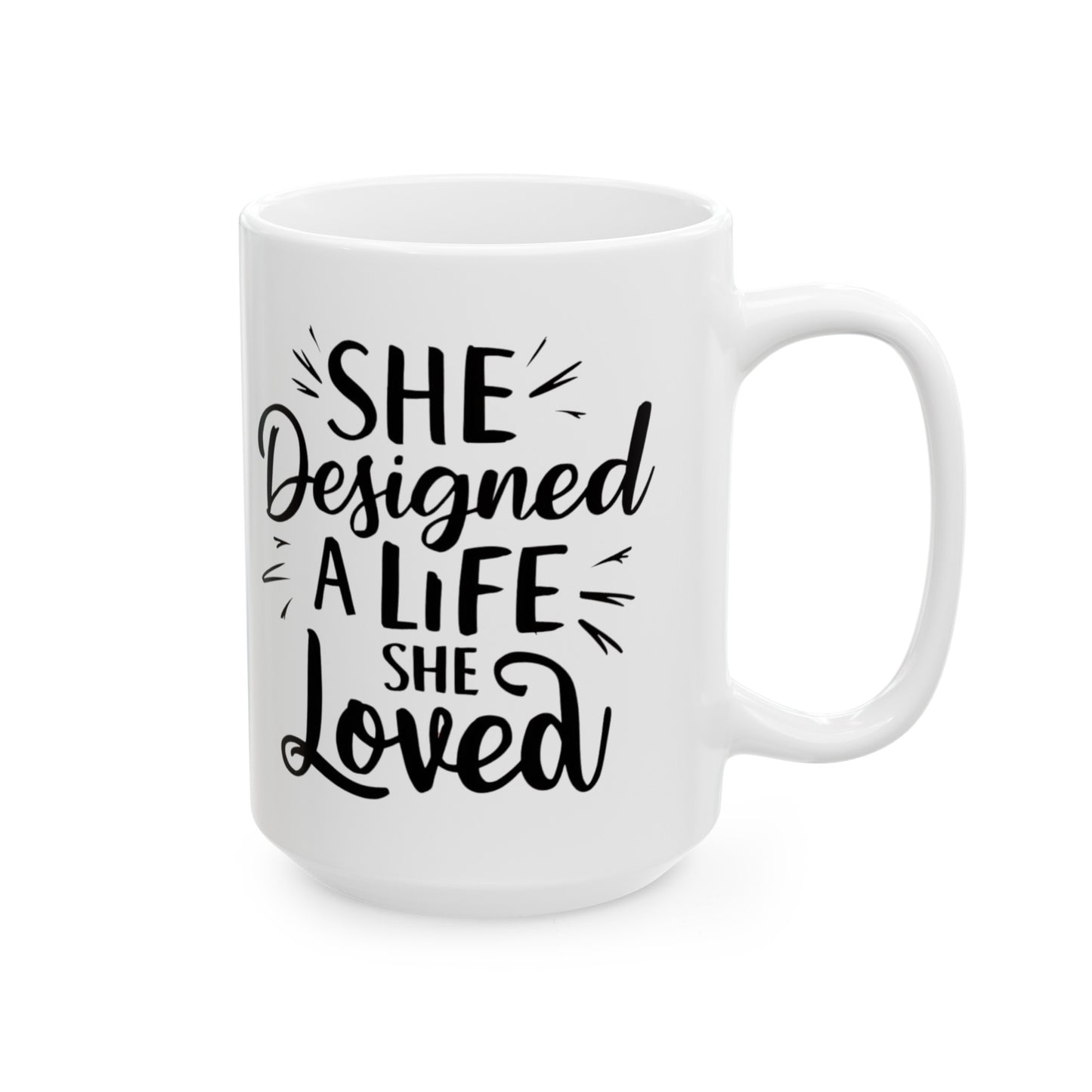 She Designed Printed Ceramic Mug, (11oz, 15oz)