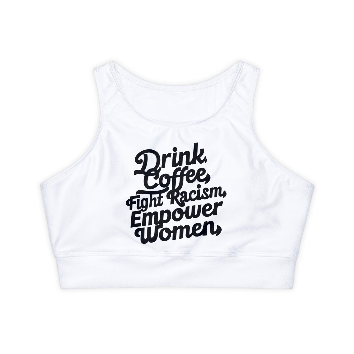 Drink Coffee Fully Lined, Padded Sports Bra (AOP)