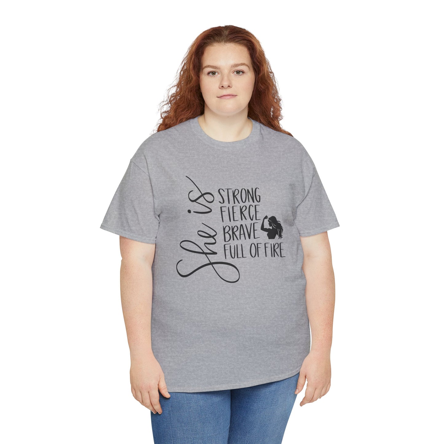 She Is Strong Printed T Shirt with Hearts